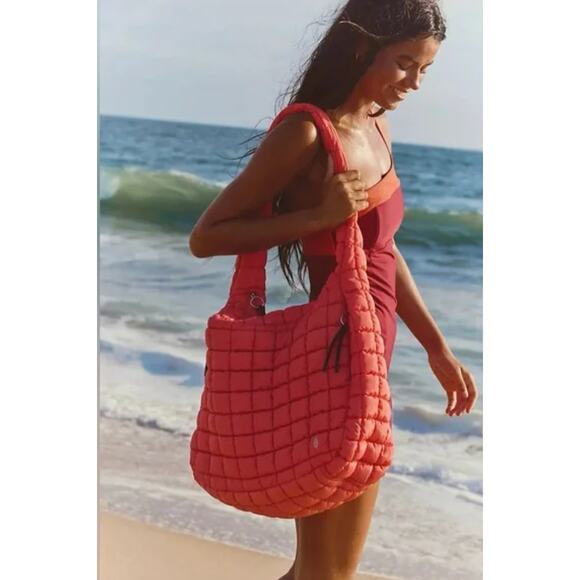 Free People Handbags - Free People Quilted Carryall Bag Coral NEW